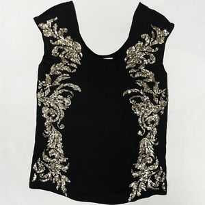 Hinge Gold Sequin Tank Top in black